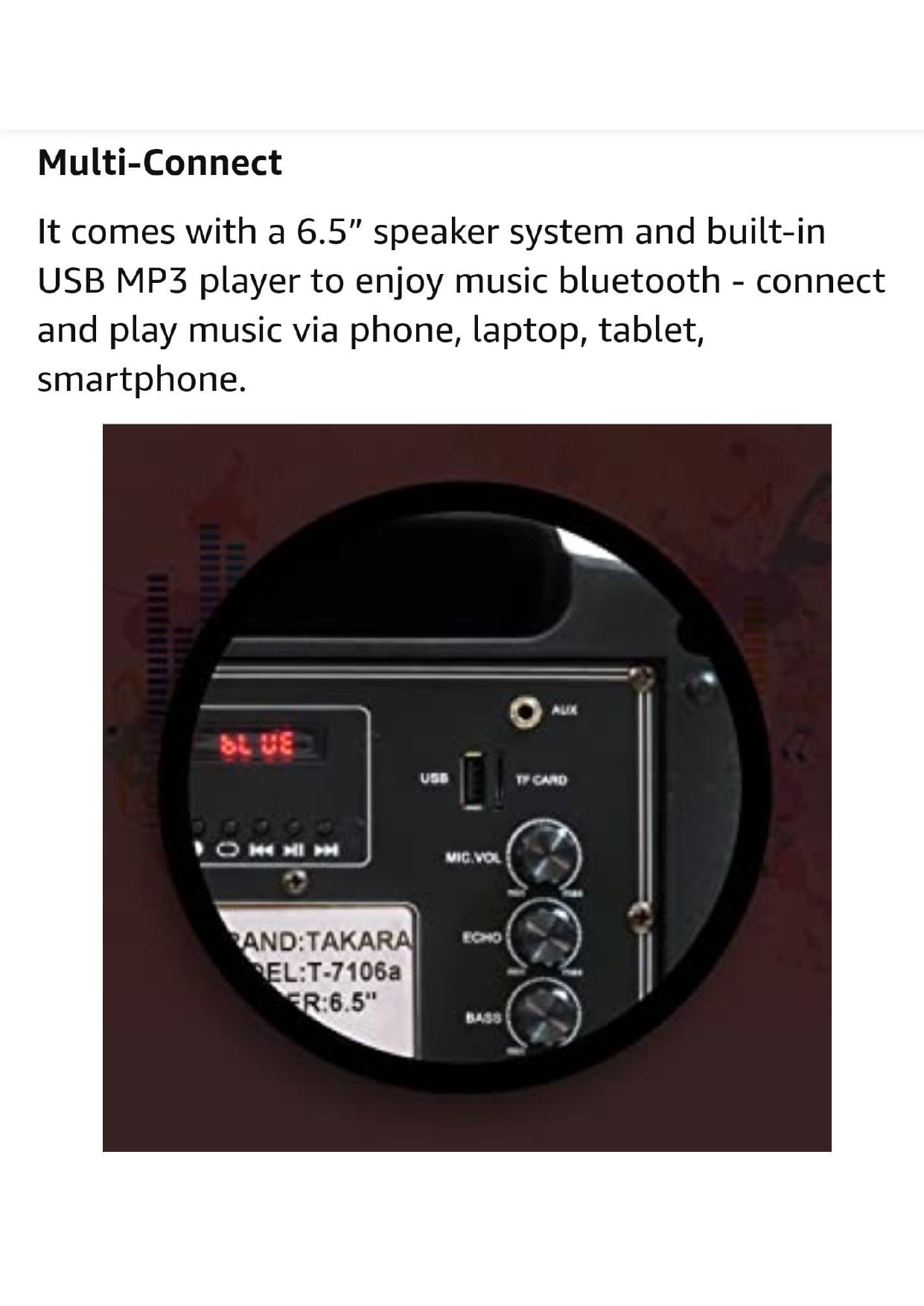 Takara T-7106 Karaoke Speaker 6.5 6