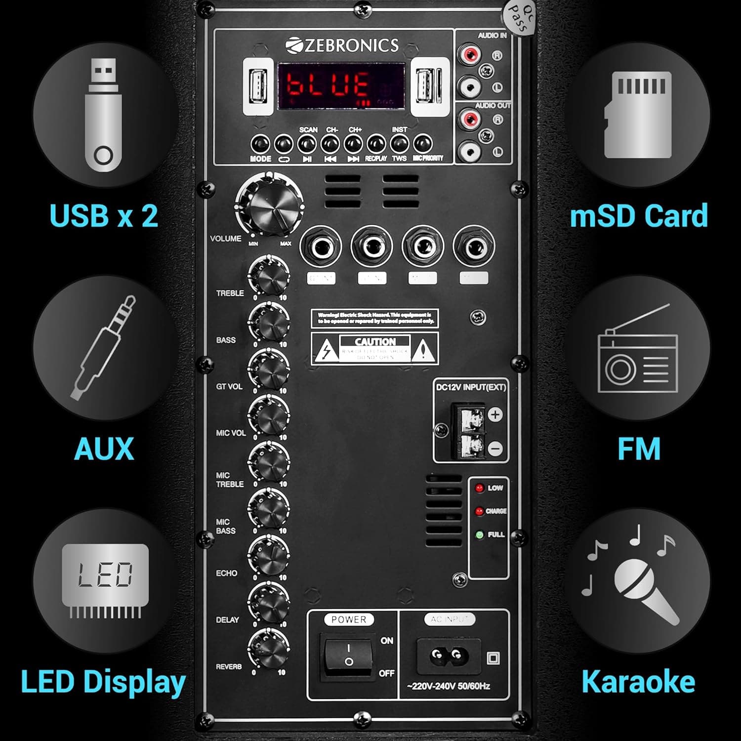Zebronics Metal PRO Powerful DJ Trolley Speaker with Wireless Mic 3